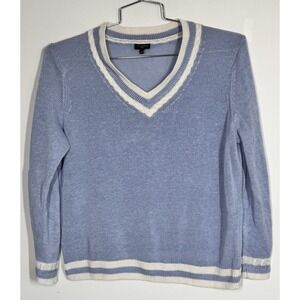 Talbots Lightweight Linen‎ V Neck Sweater Blue Size LP Coastal Preppy Academia